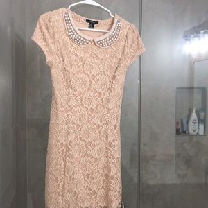 Lace pearl cream bodycon dress